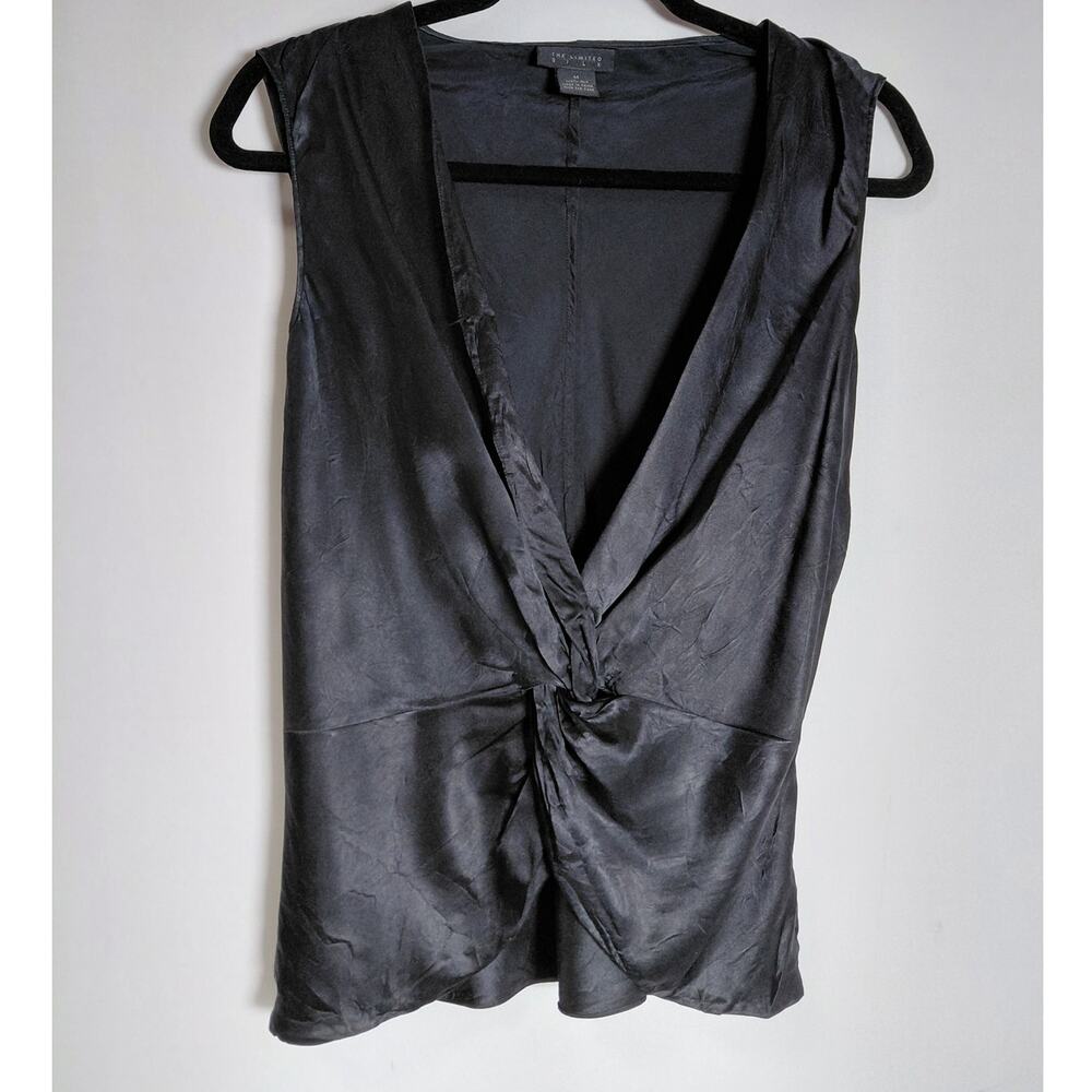 THE LIMITED SILK Sleeveless Top Black Solid V-Neck Women Size M